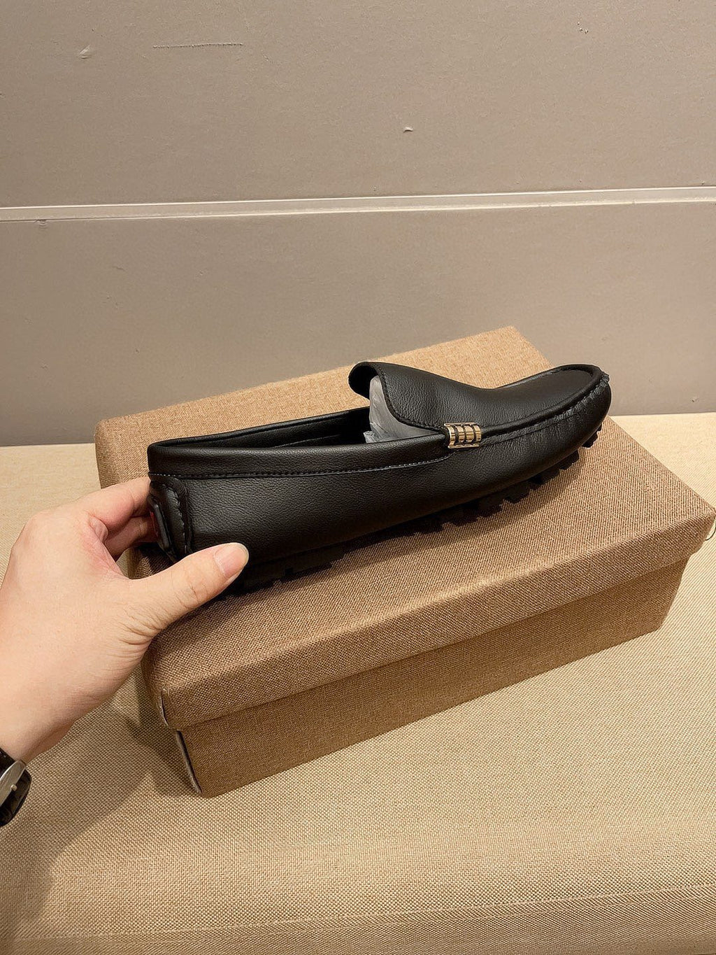 Louis Vuitton Black Pebbled Leather Loafers — side