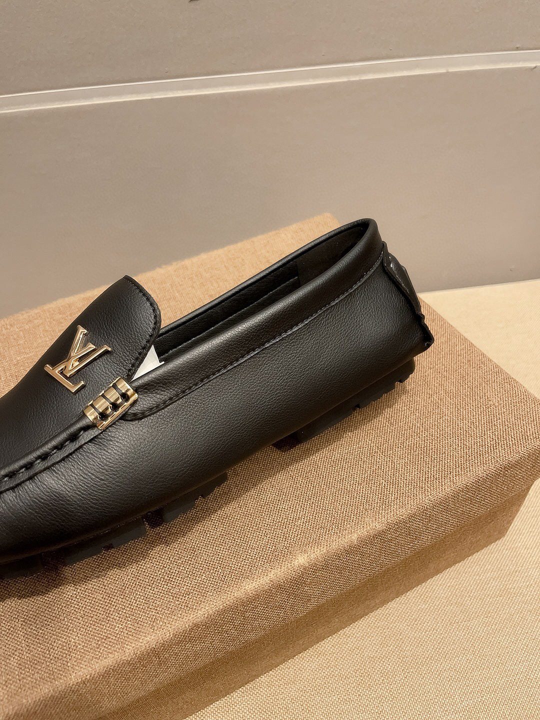 Louis Vuitton Black Pebbled Leather Loafers — detail