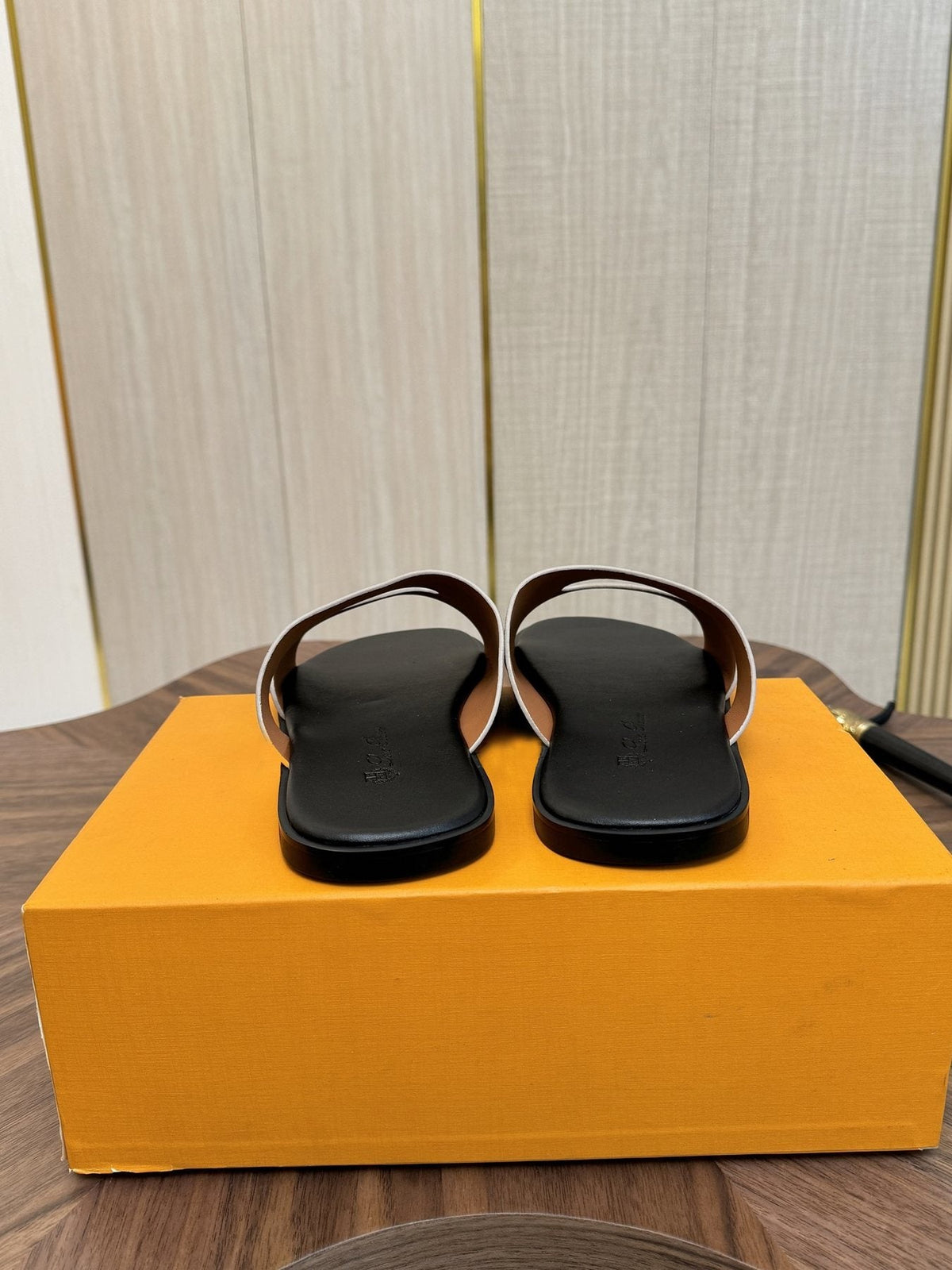 Loro Piana Cream and Black Slide Sandals — back