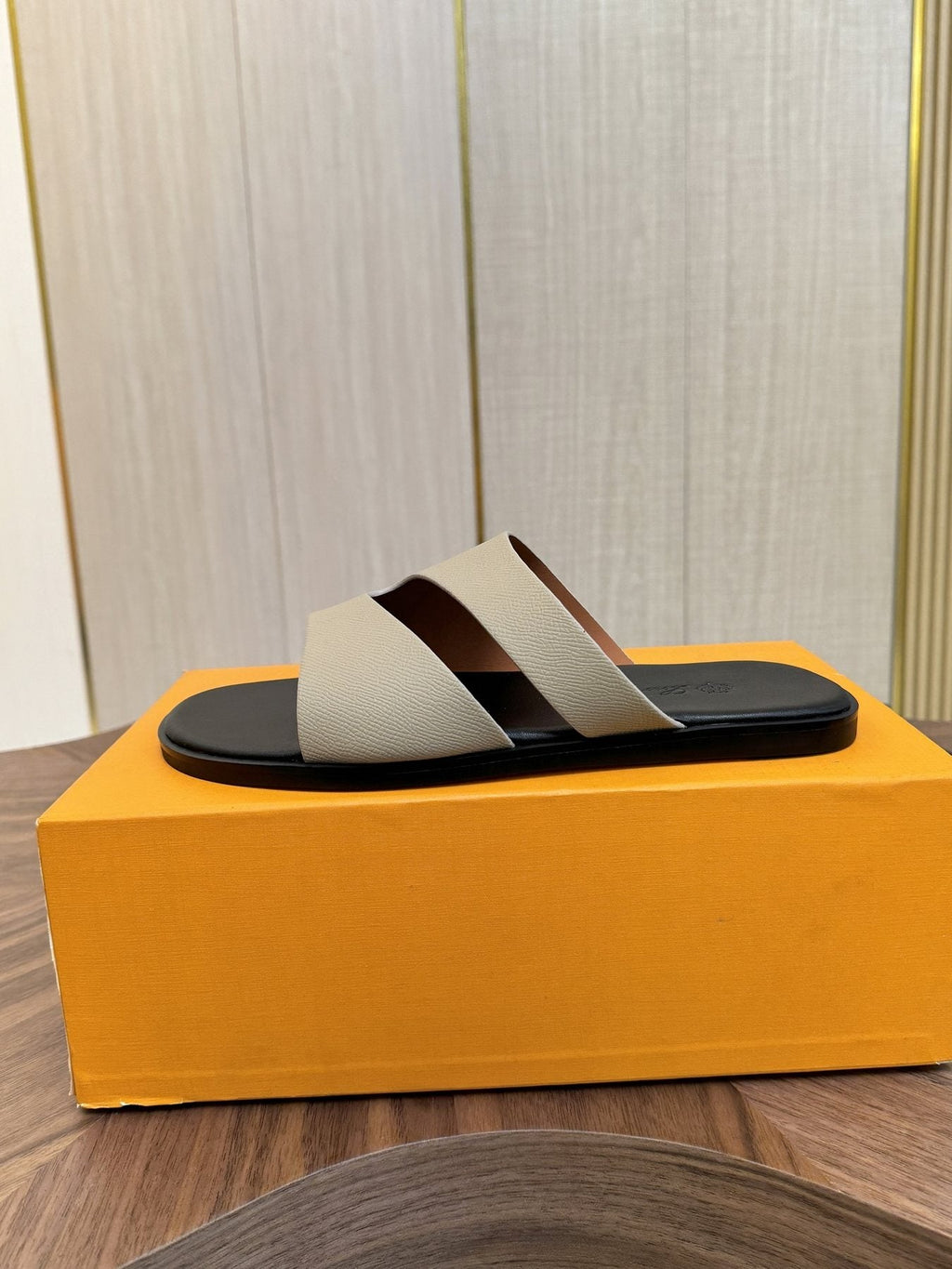 Loro Piana Cream and Black Slide Sandals — side