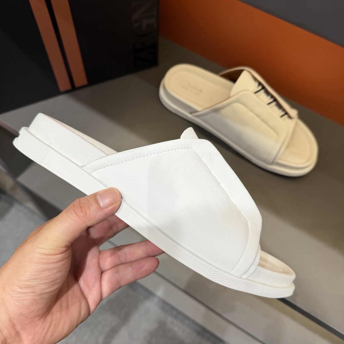 ZEGNA White Striped Slide Sandals — model