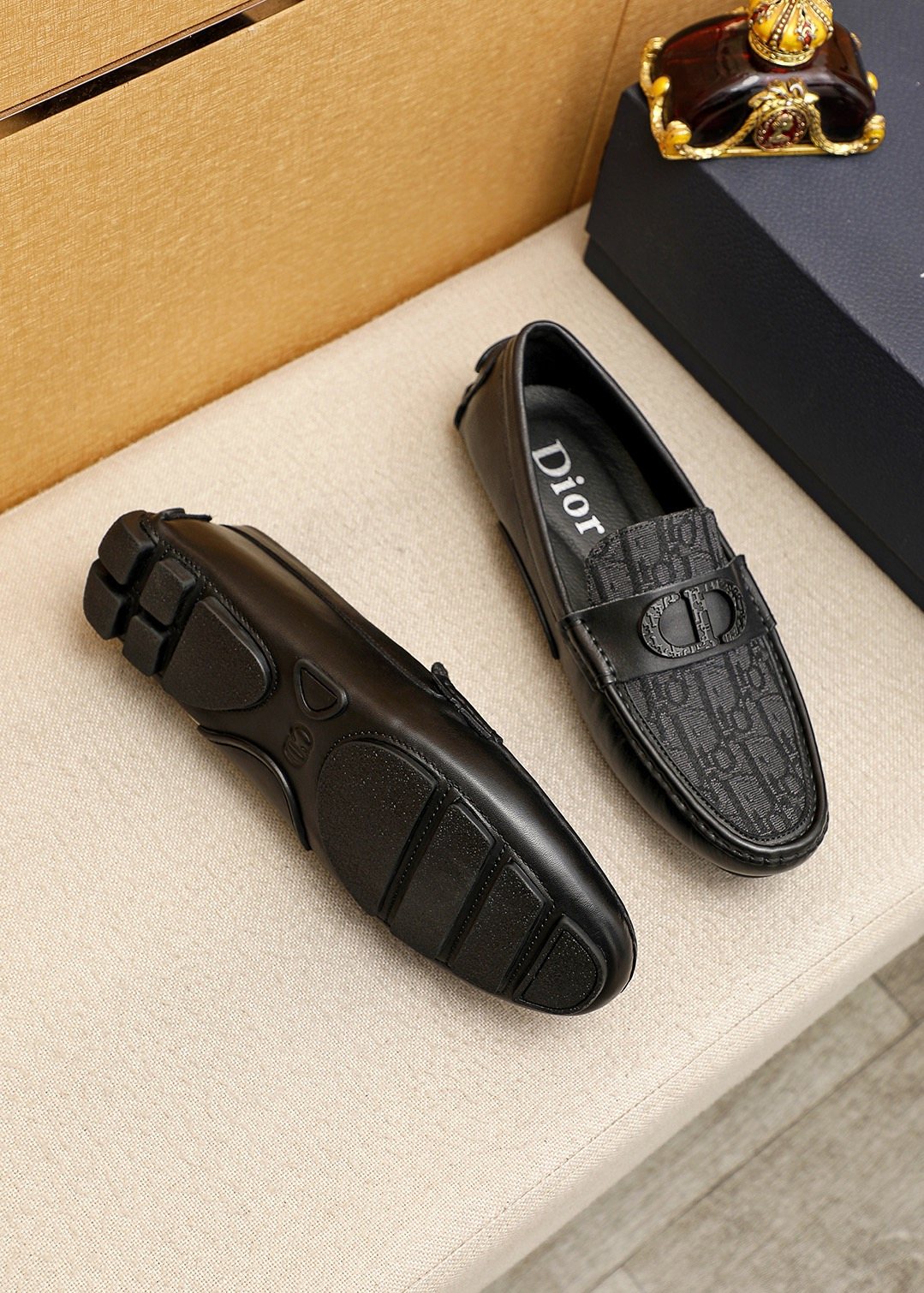Dior Black Embossed Buckle Loafers — front
