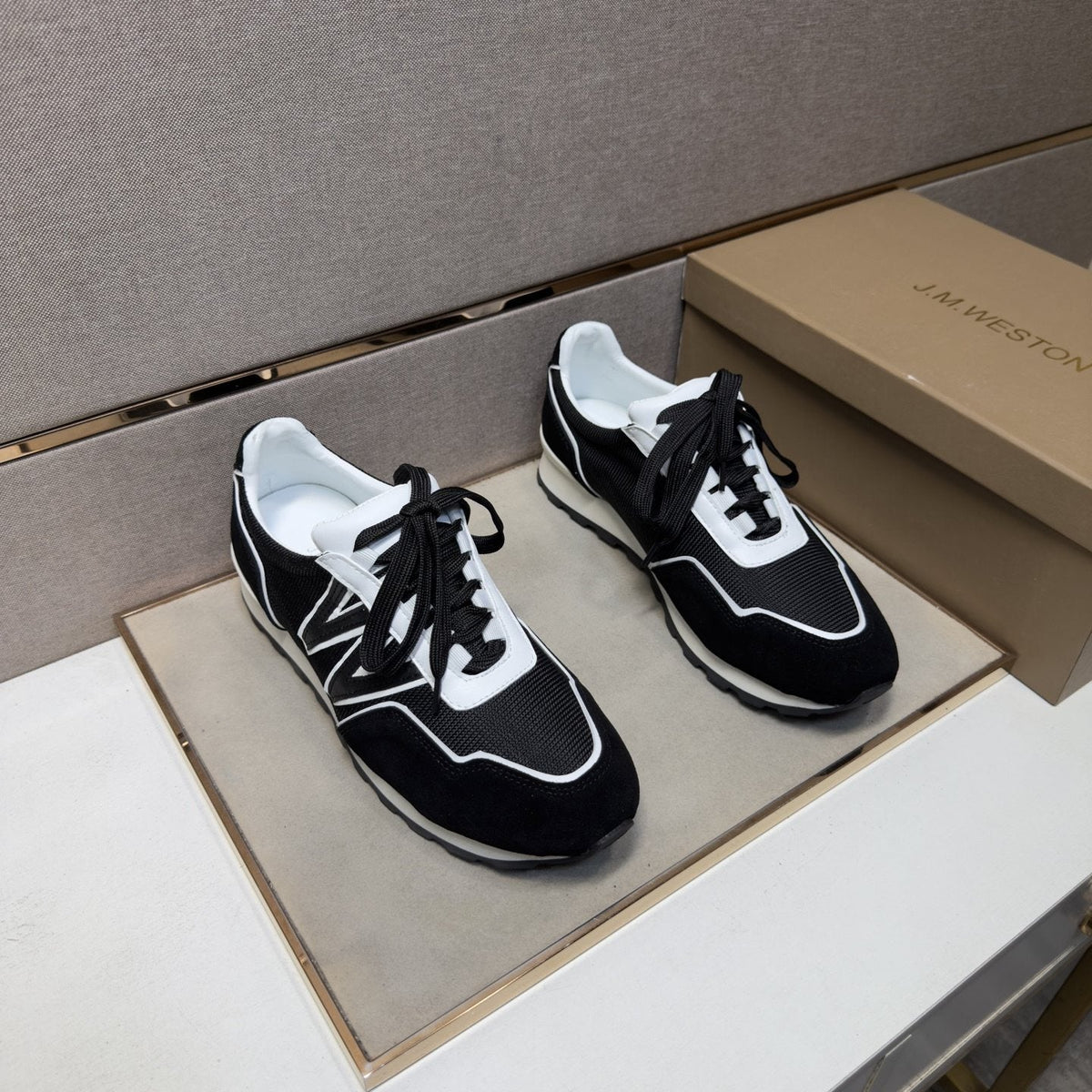 J.M. Weston Black and White Panel Sneakers — front