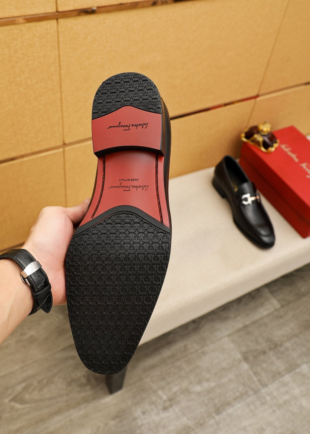 Salvatore Ferragamo Black Buckle Loafers — detail