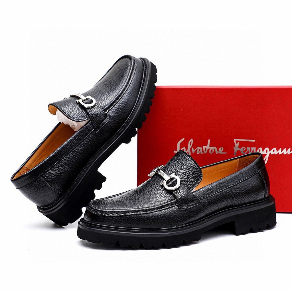 微商相册测试鞋子-Salvatore Ferragamo Black Lug Sole Bit Loafers — front