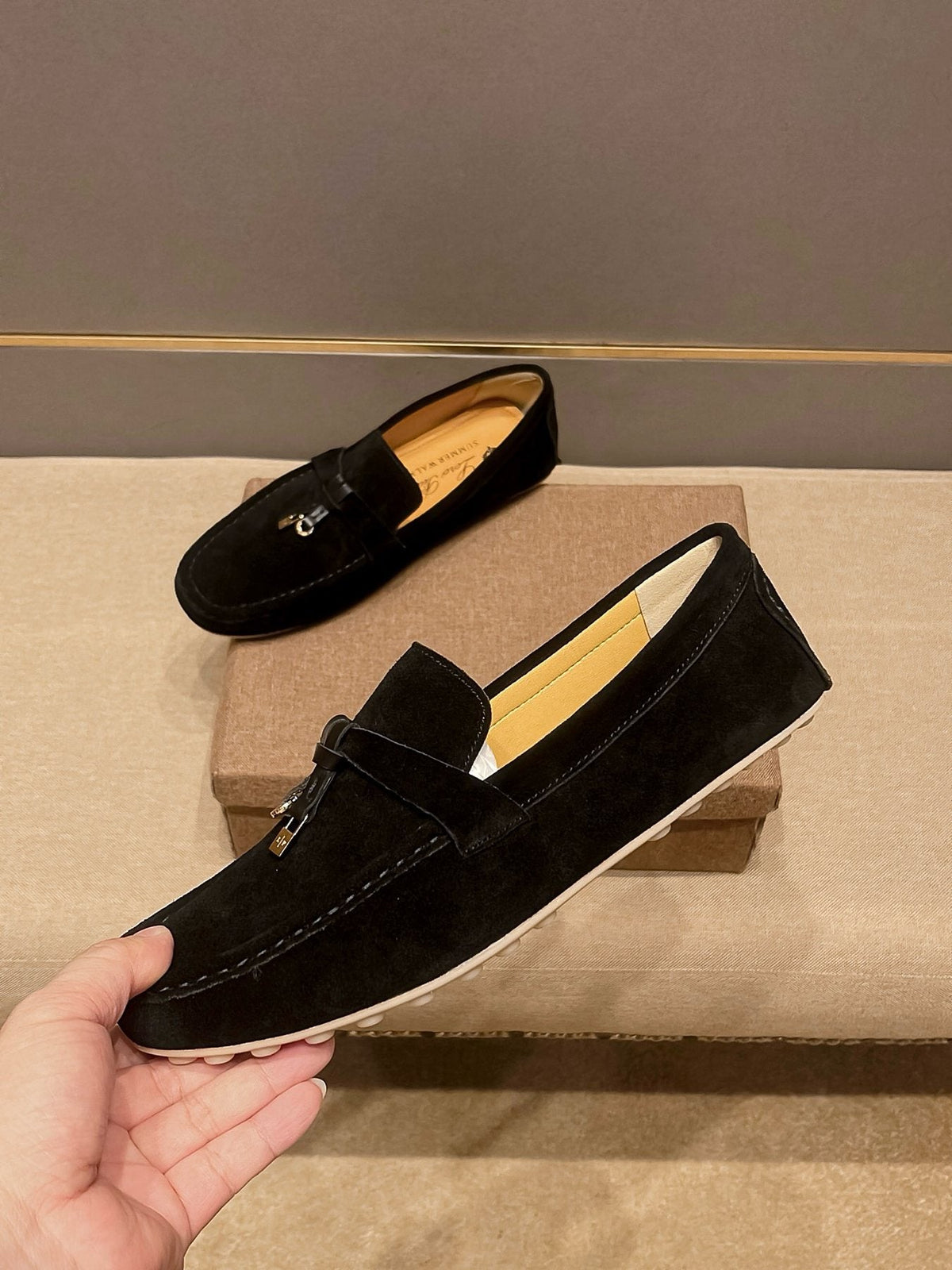 Loro Piana Black Metal-Bit Loafers — front