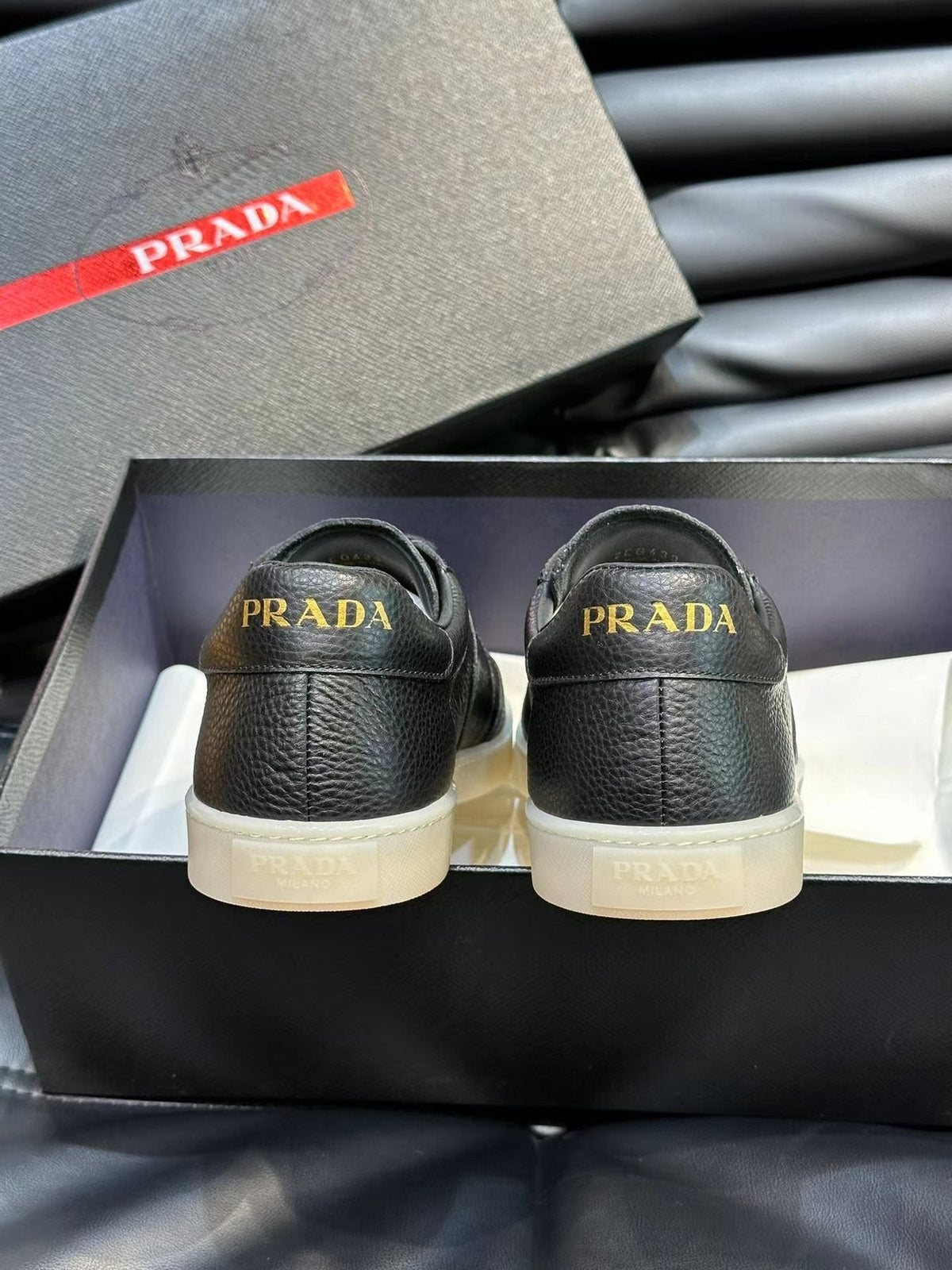 Prada Black Leather Low-Top Sneakers — back