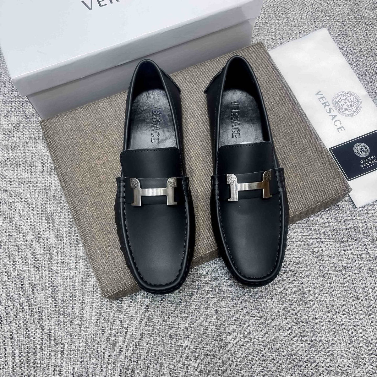 Versace Black Bar Loafers — hero