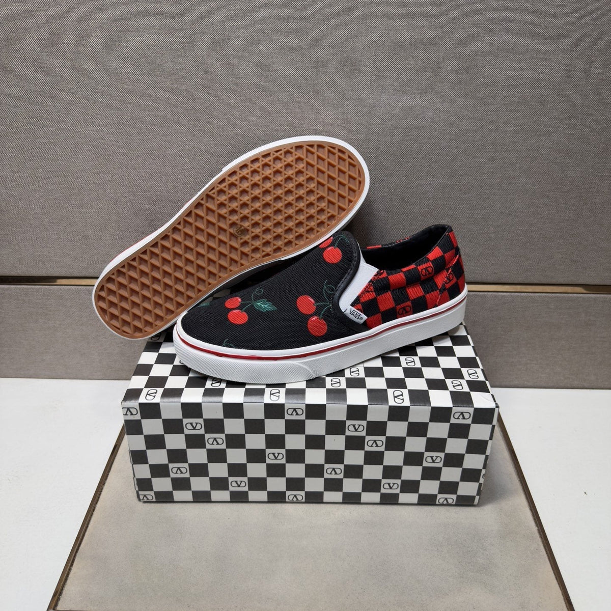 Vans Cherry Checkerboard Slip-On Shoes — side