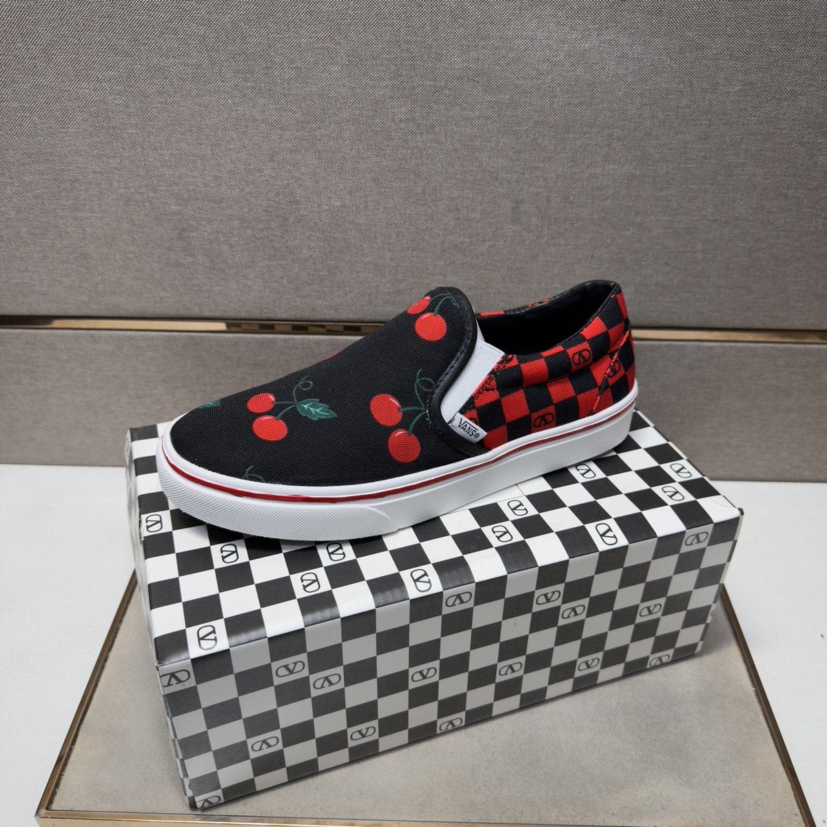 Vans Cherry Checkerboard Slip-On Shoes — side