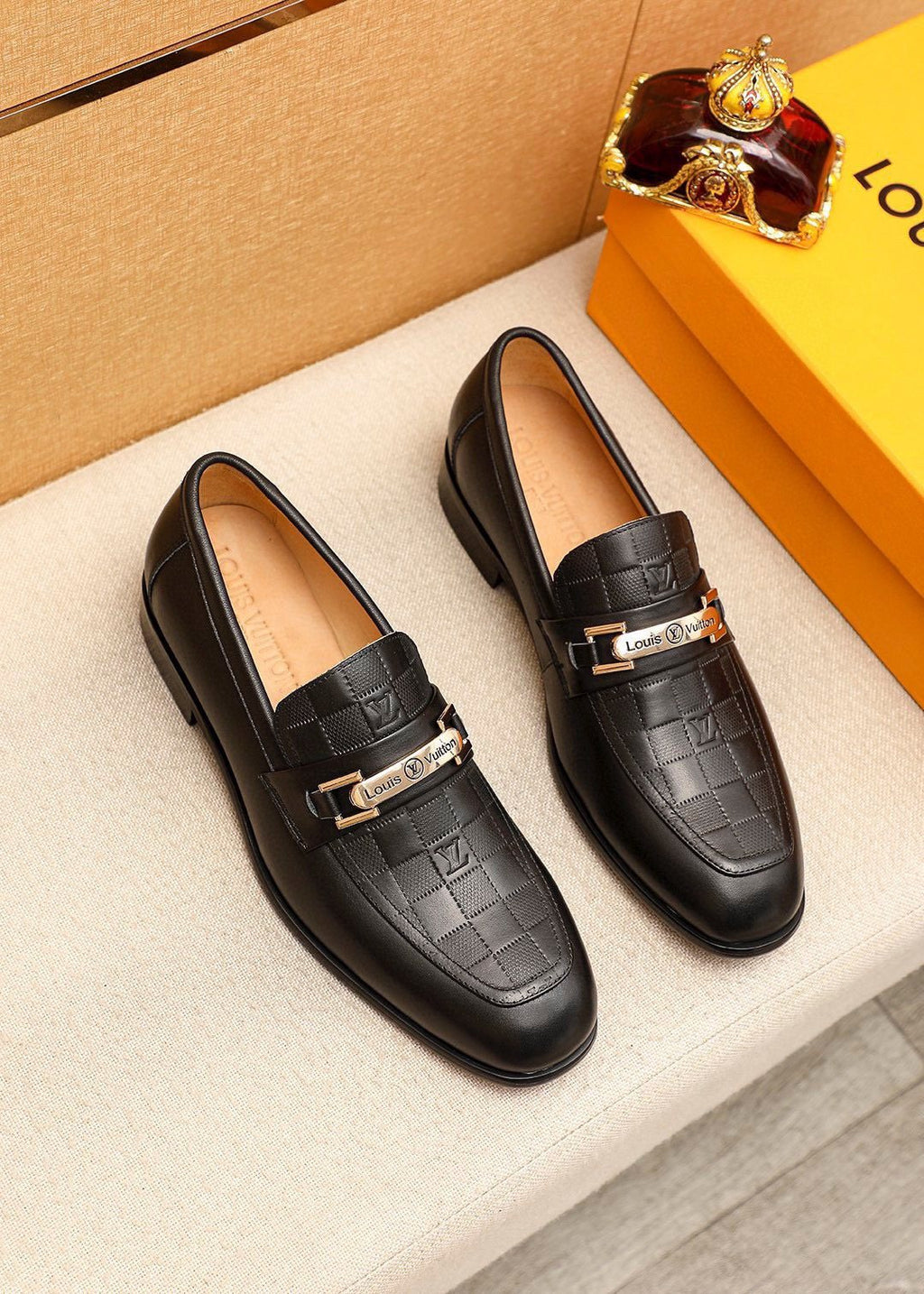Louis Vuitton Black Embossed Loafers — hero