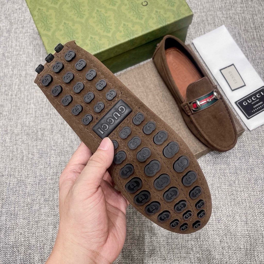Gucci Brown Web Stripe Loafers — detail
