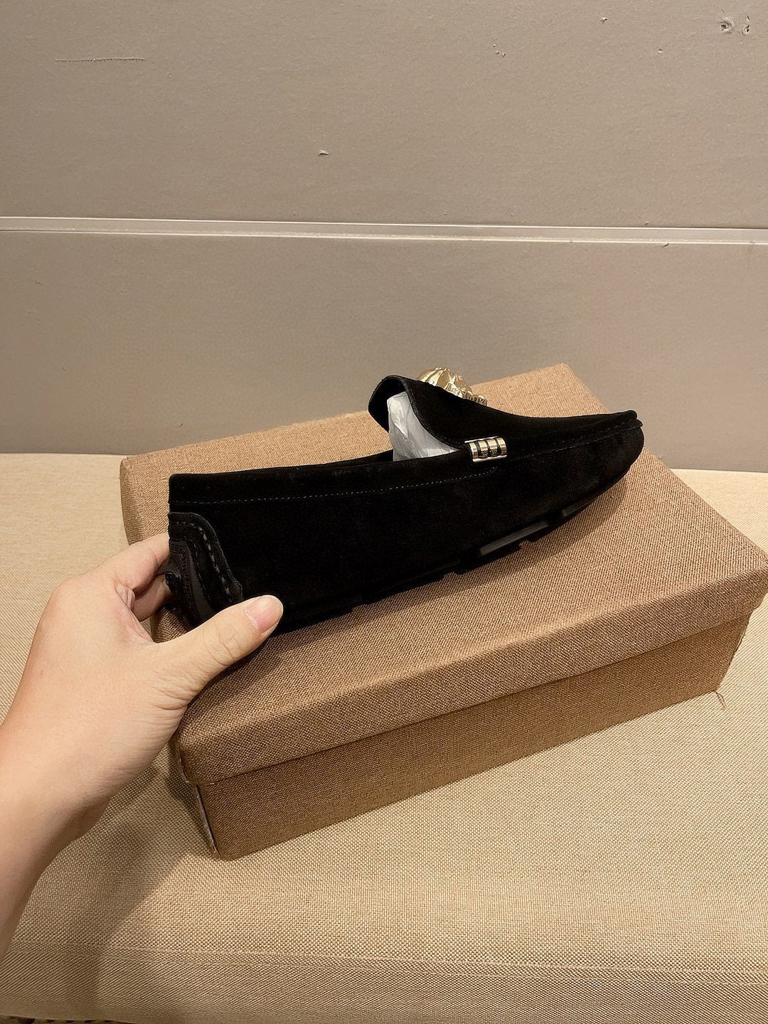 Versace Black Gold Hardware Loafers — side