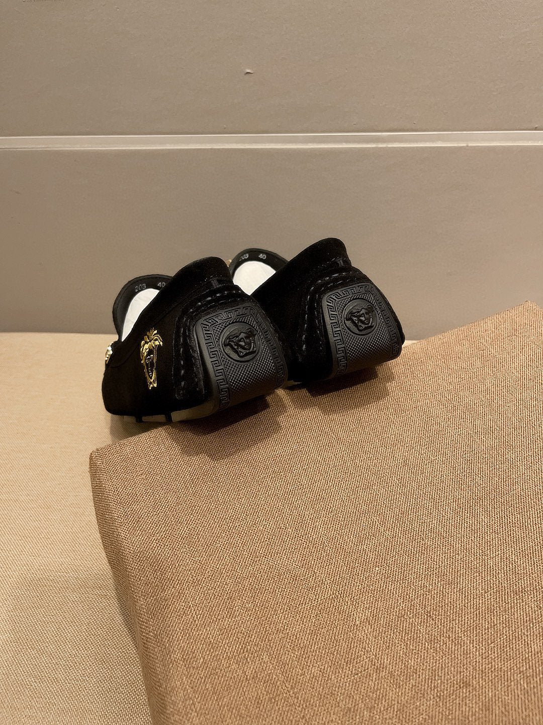 Versace Black Gold Hardware Loafers — back