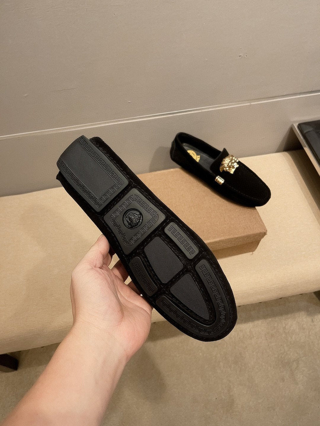 Versace Black Gold Hardware Loafers — back