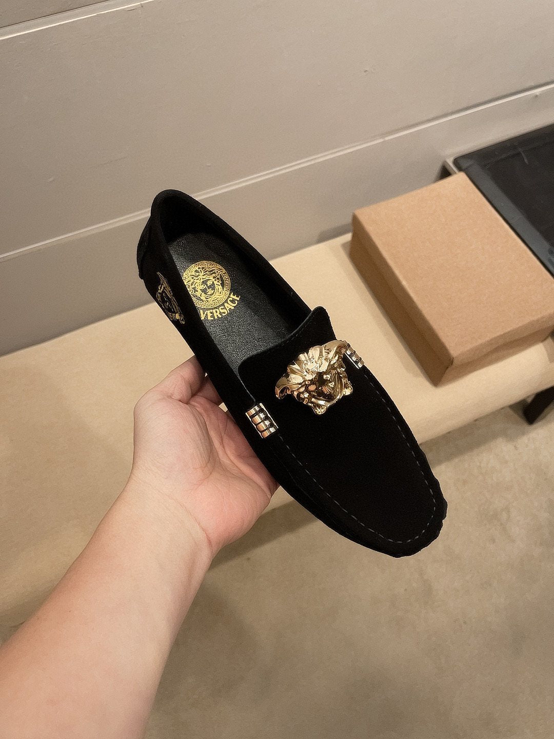 Versace Black Gold Hardware Loafers — model