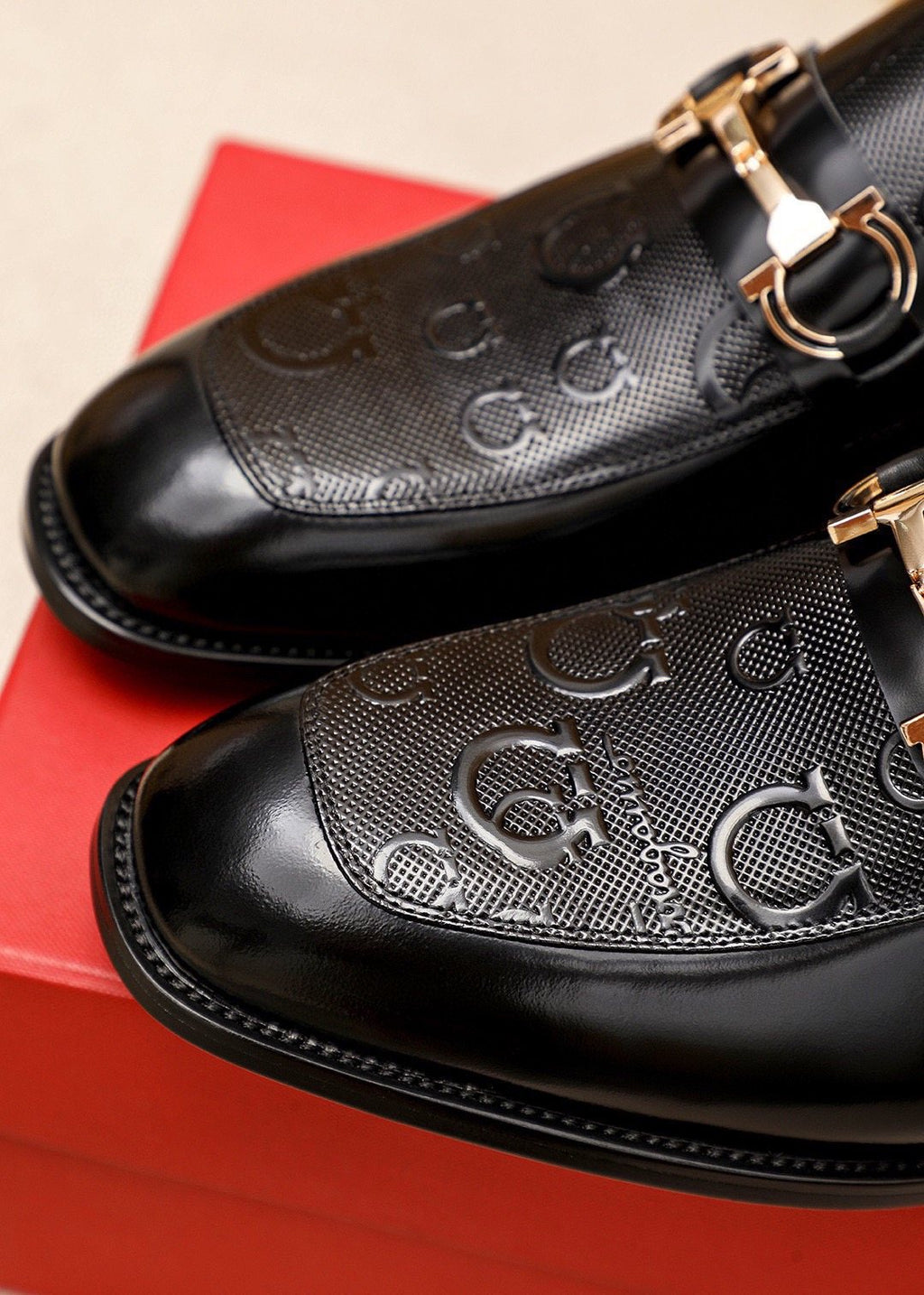 Ferragamo Black Buckle Loafers — detail