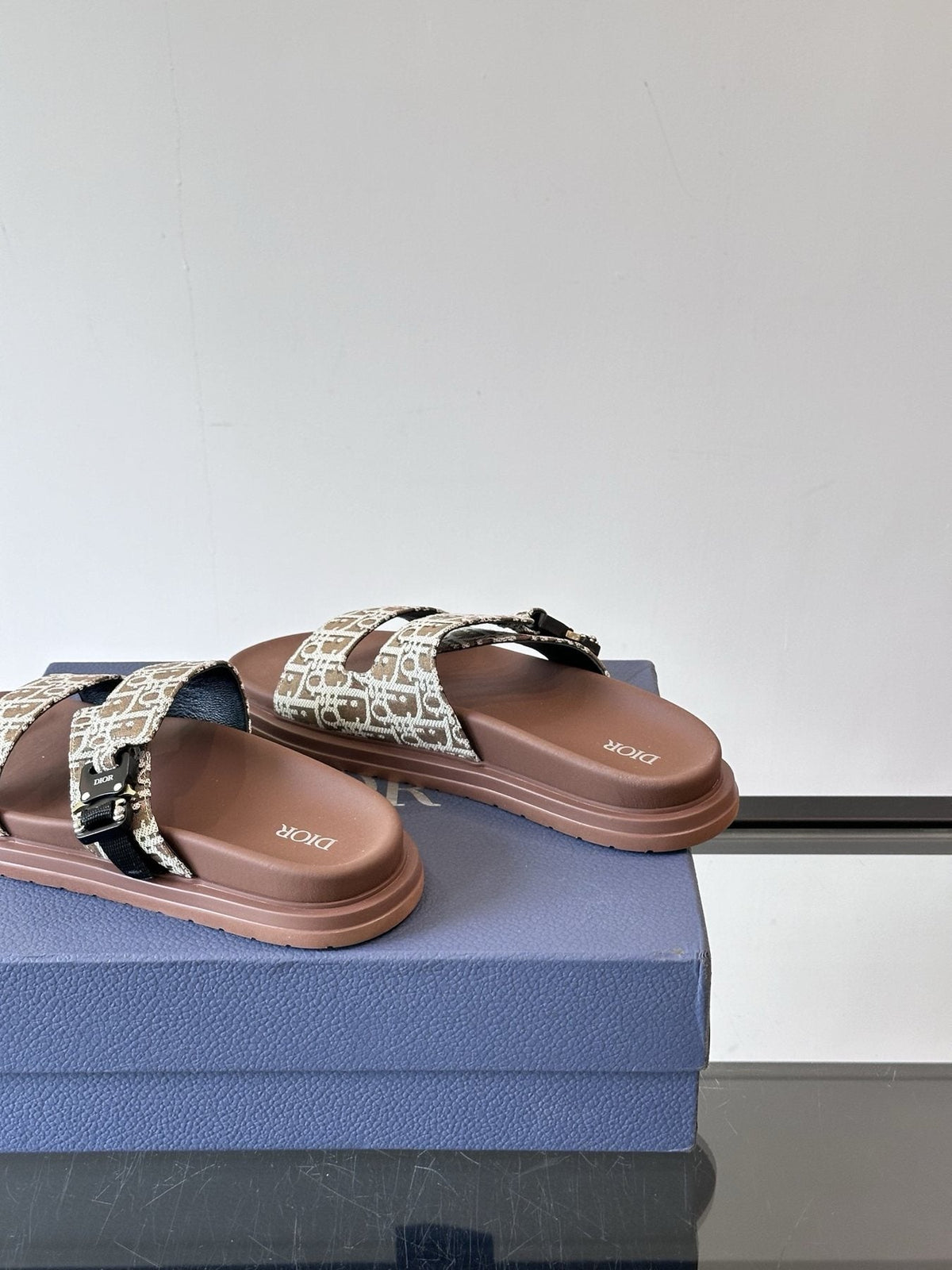Dior Patterned Strap Slide Sandals — side