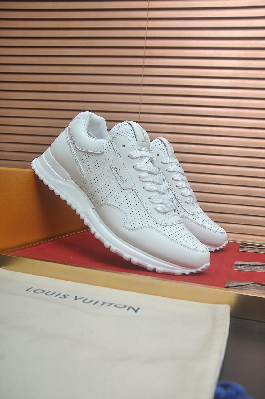 Louis Vuitton White Perforated Low-Top Sneakers — side