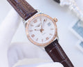LONGINES Brown Rose Gold White Dial Leather Strap Watch — hero