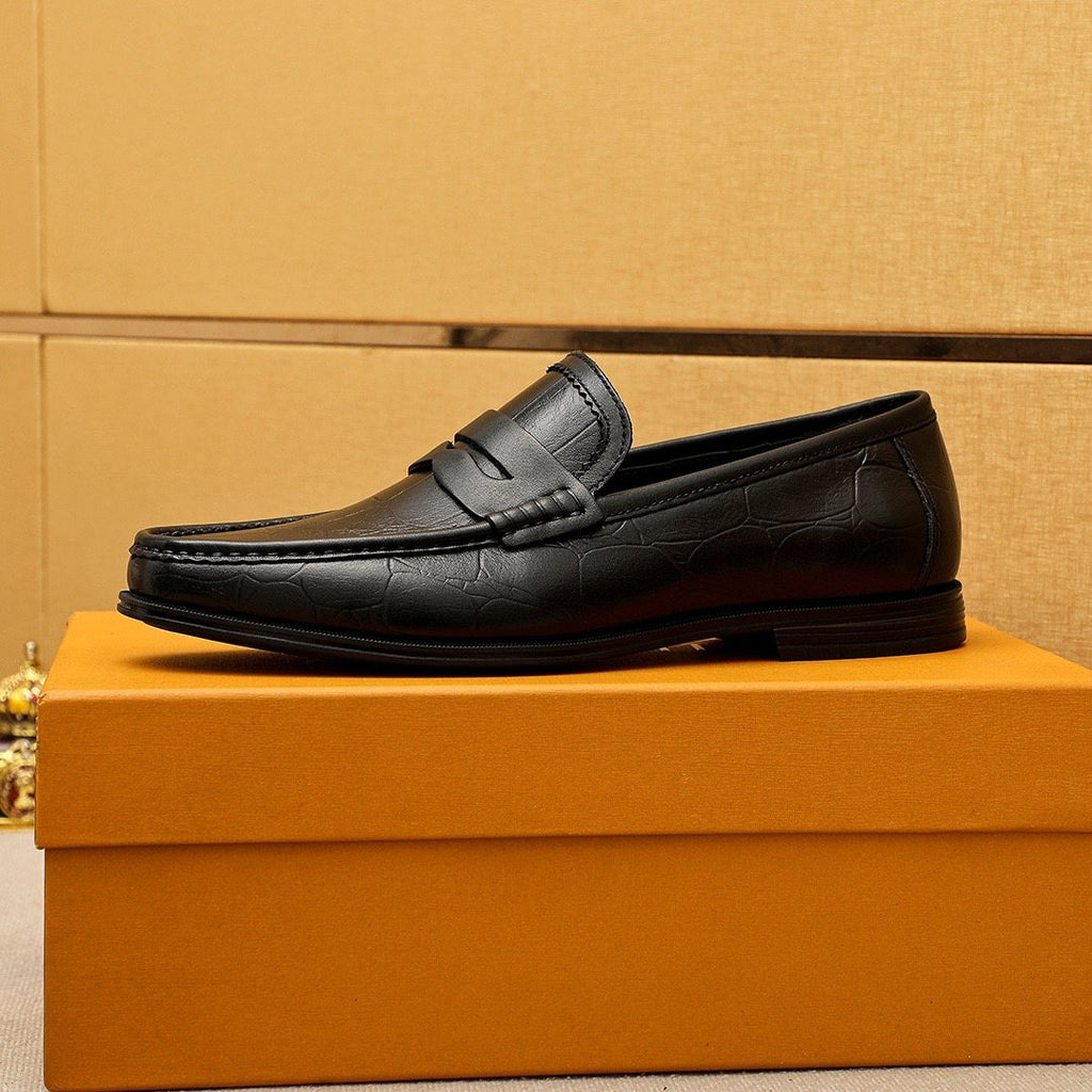 Louis Vuitton Black Textured Slip-On Loafers — side