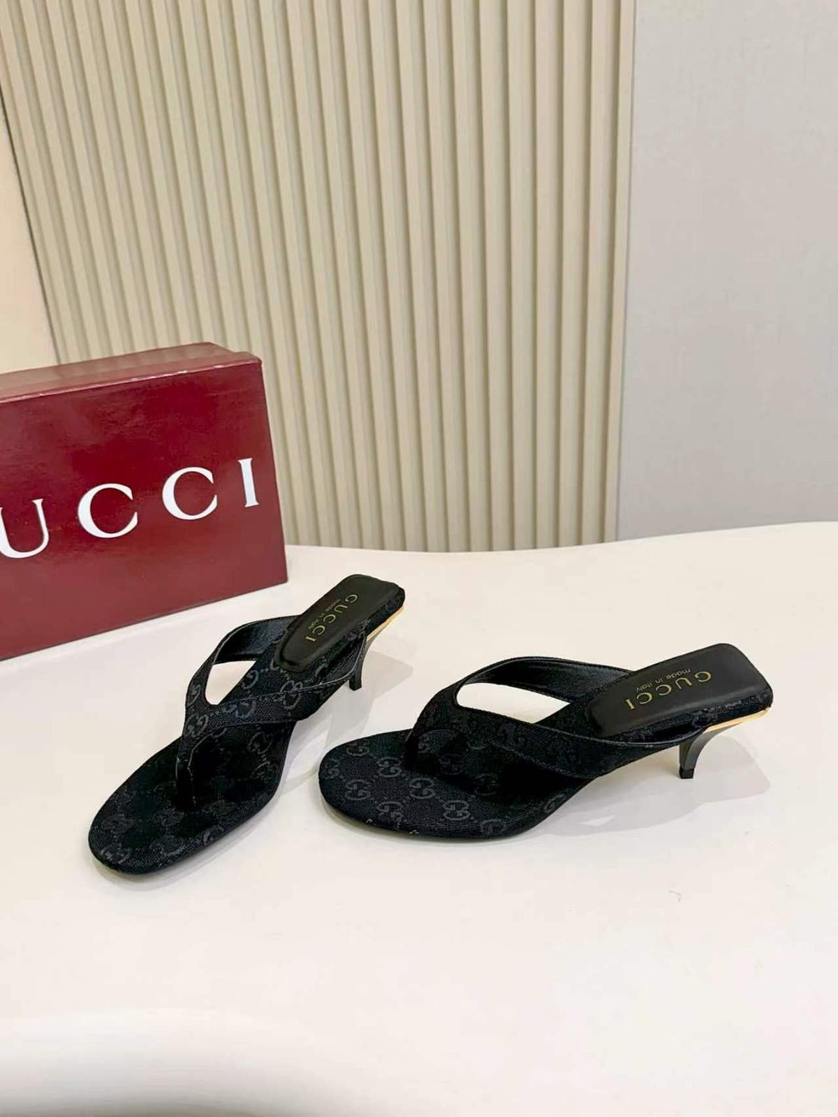 Gucci Monogram Slingback Heeled Sandals — detail
