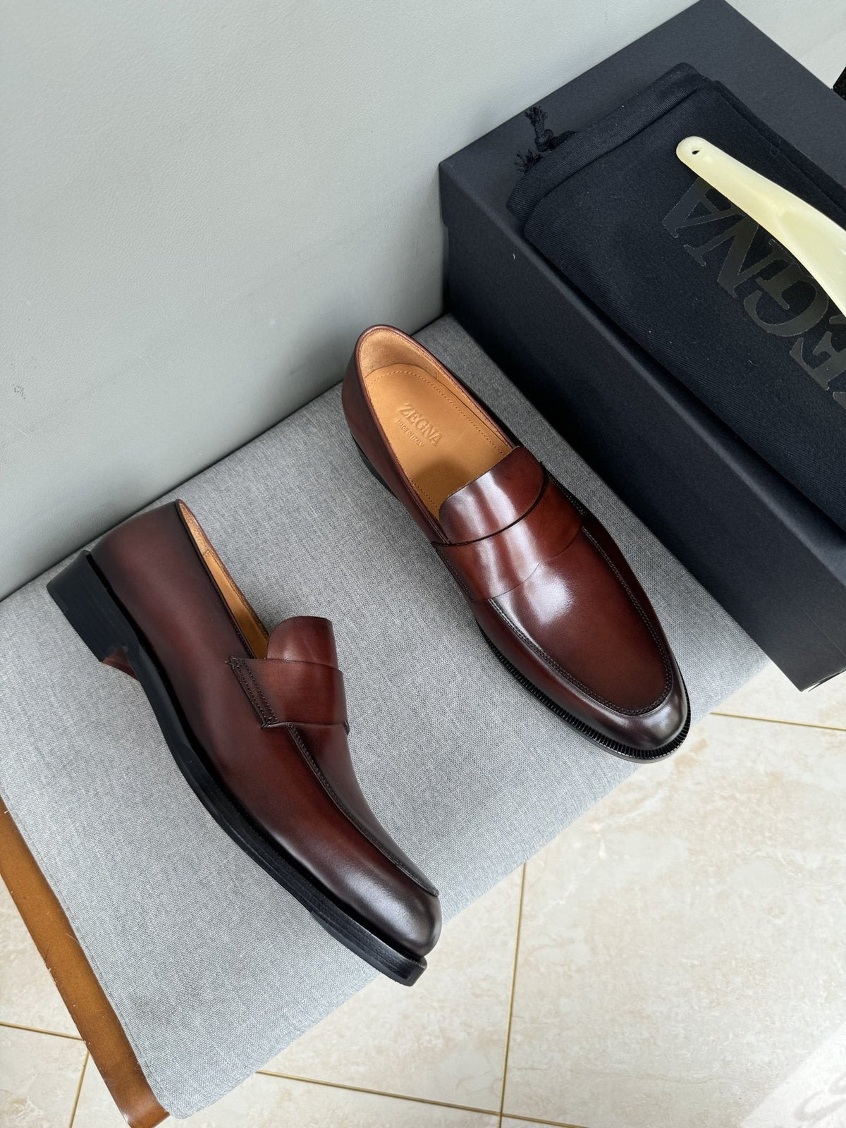 ZEGNA Dark Brown Penny Loafers — side