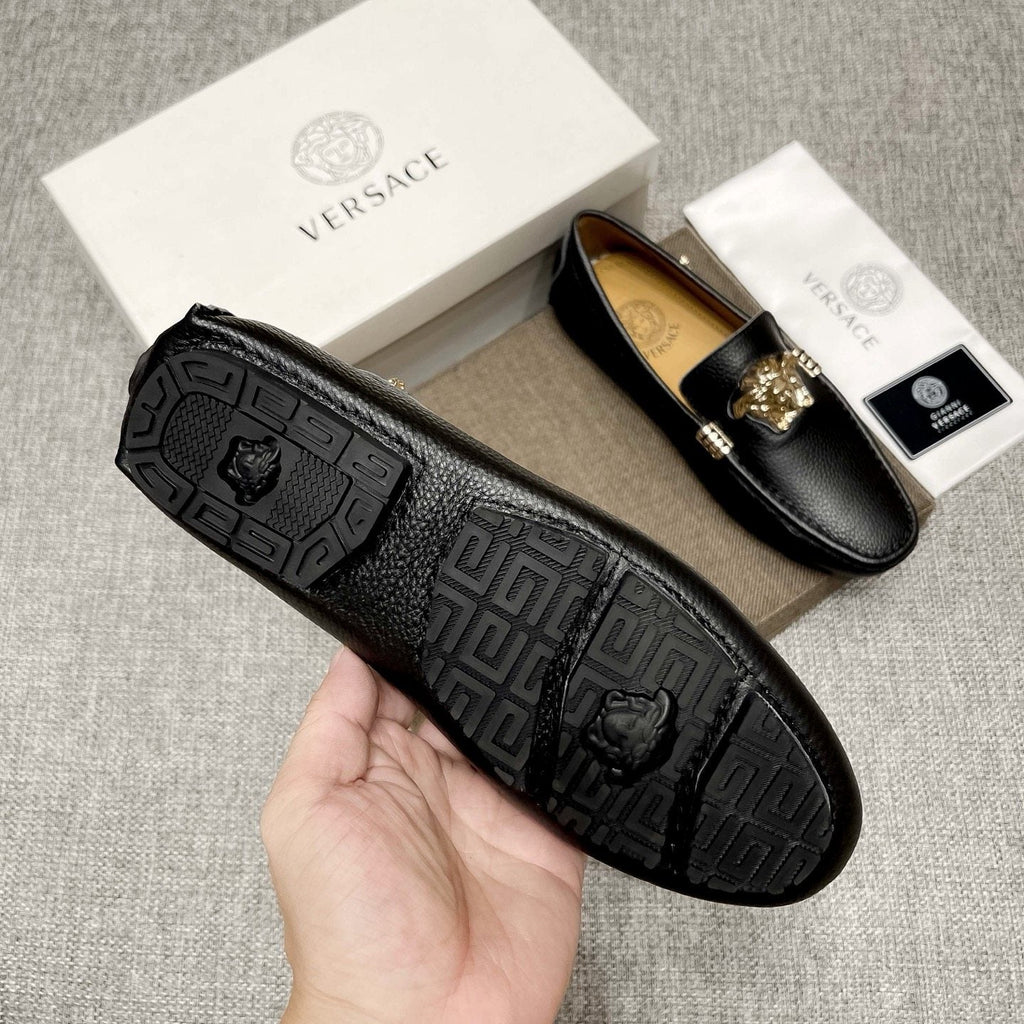 Versace Textured Leather Medusa Loafers — side