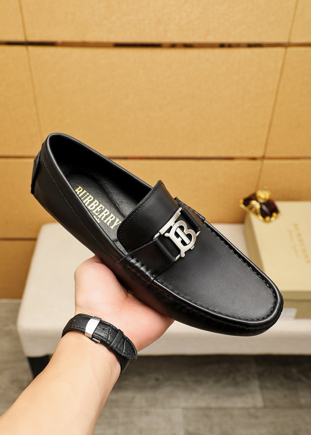 Burberry Black Metal Monogram Loafers — model