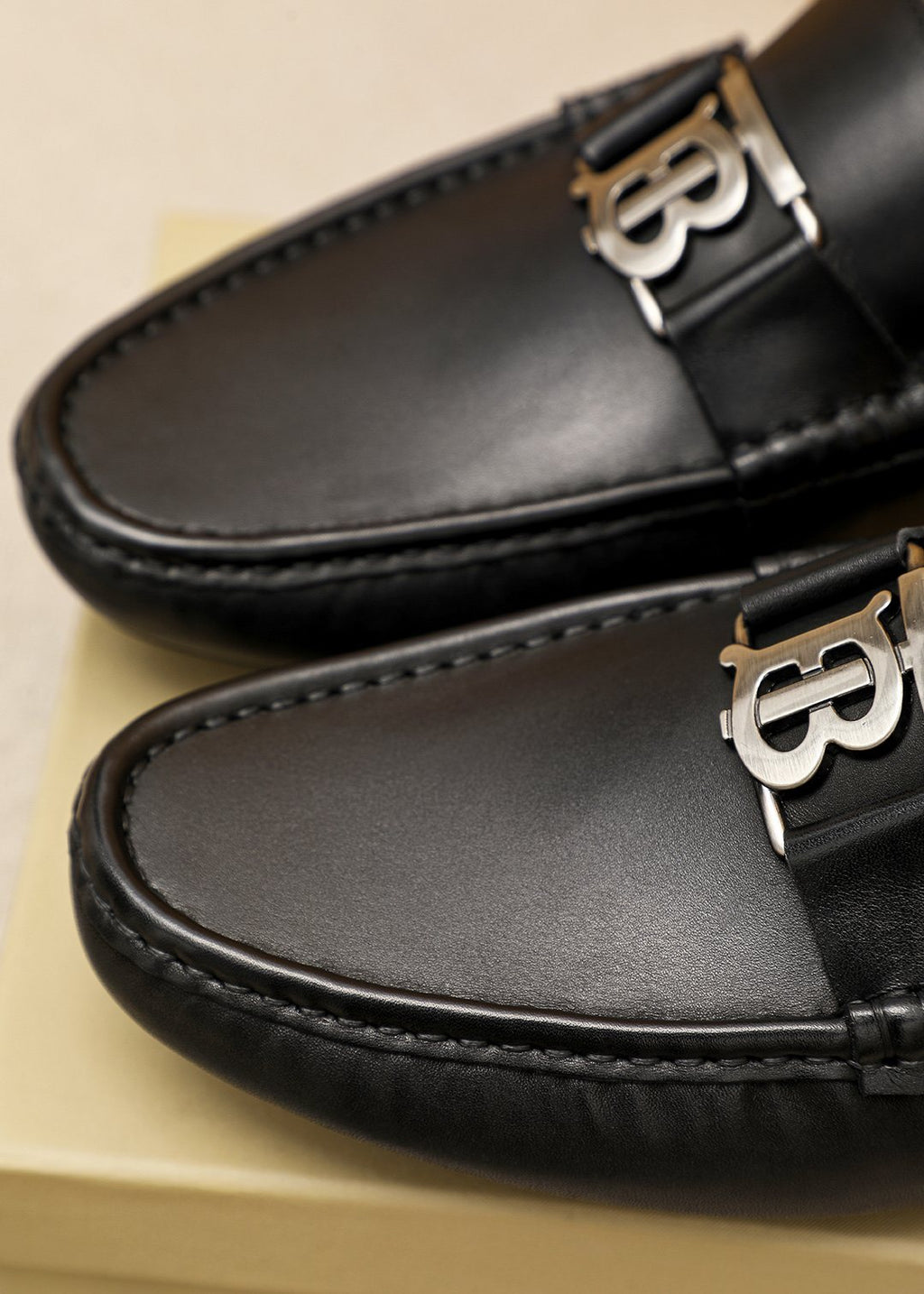 Burberry Black Metal Monogram Loafers — detail