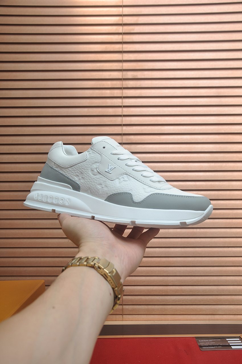Louis Vuitton White and Light Gray Low-Top Sneakers — side