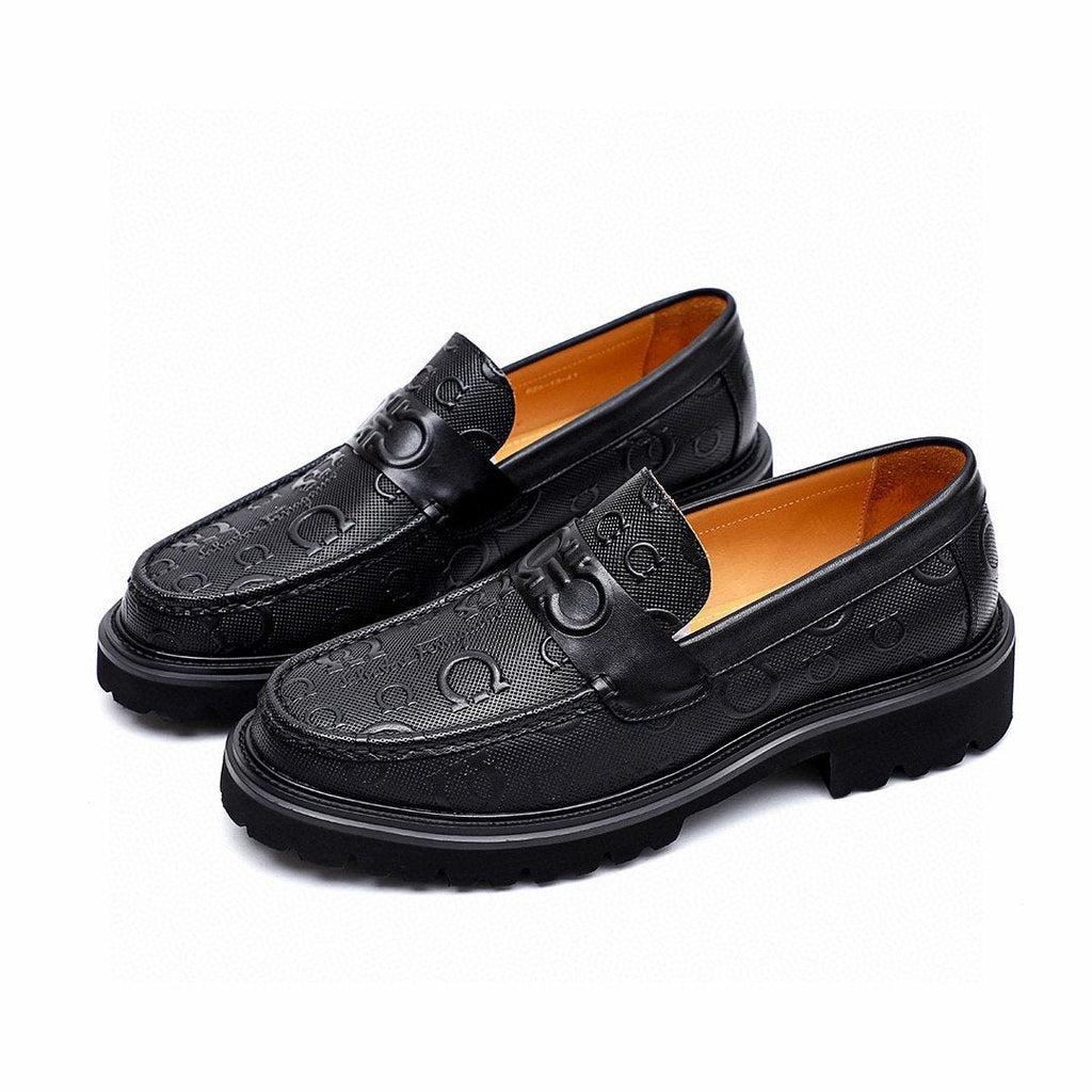 微商相册测试鞋子-Salvatore Ferragamo Black Embossed Lug Sole Loafers — front