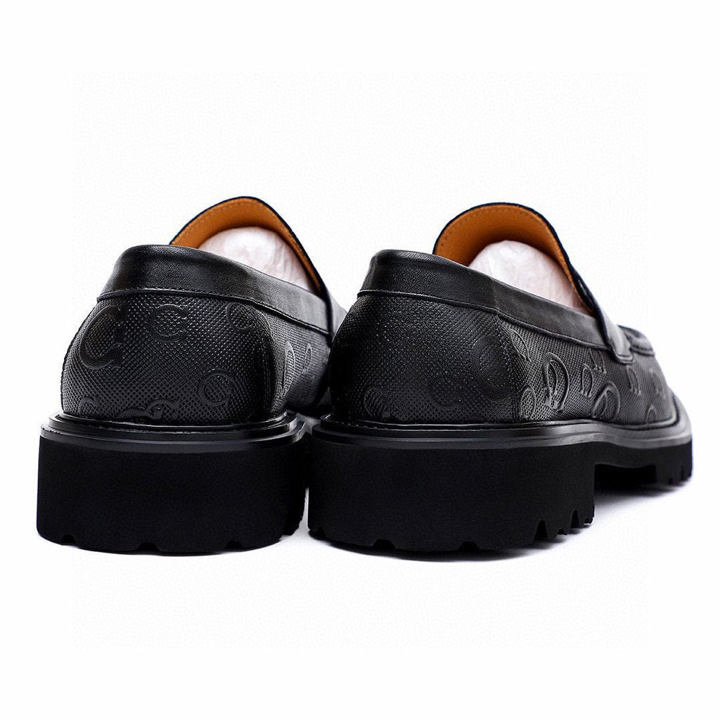 微商相册测试鞋子-Salvatore Ferragamo Black Embossed Lug Sole Loafers — back