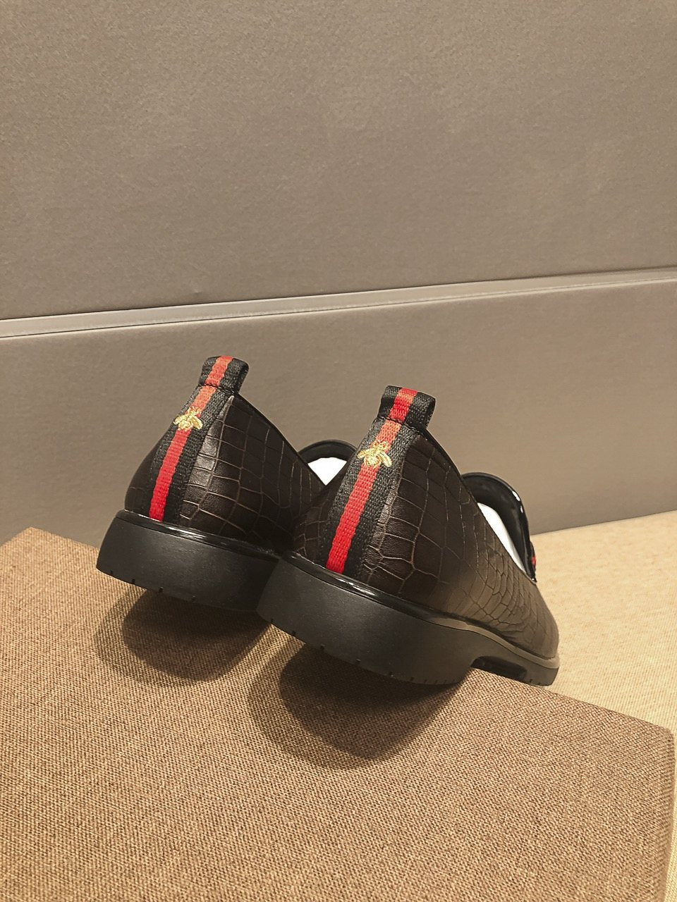Gucci Black Embossed Horsebit Loafers — back