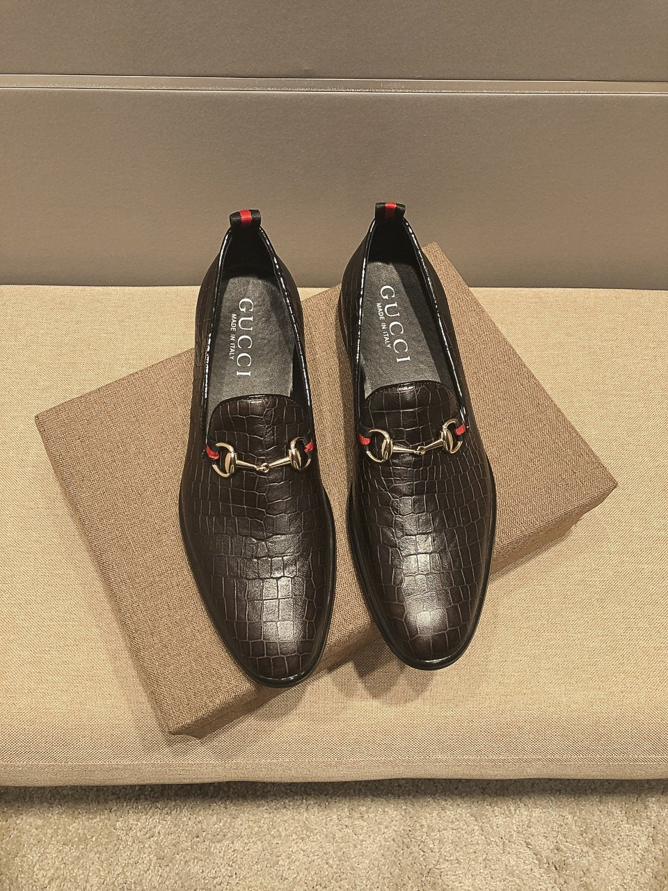 Gucci Black Embossed Horsebit Loafers — hero