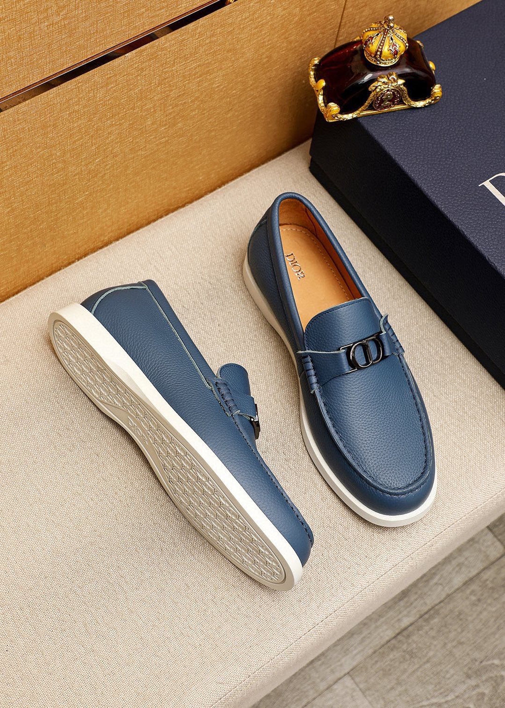 Dior Pebbled Leather Buckle Loafers — side