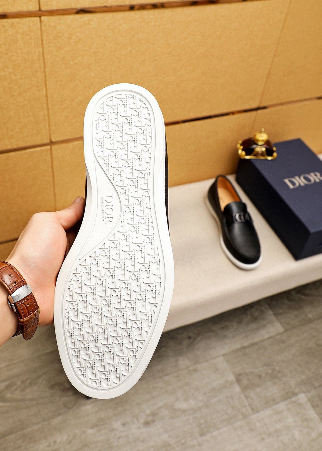 Dior Pebbled Leather Buckle Loafers — model