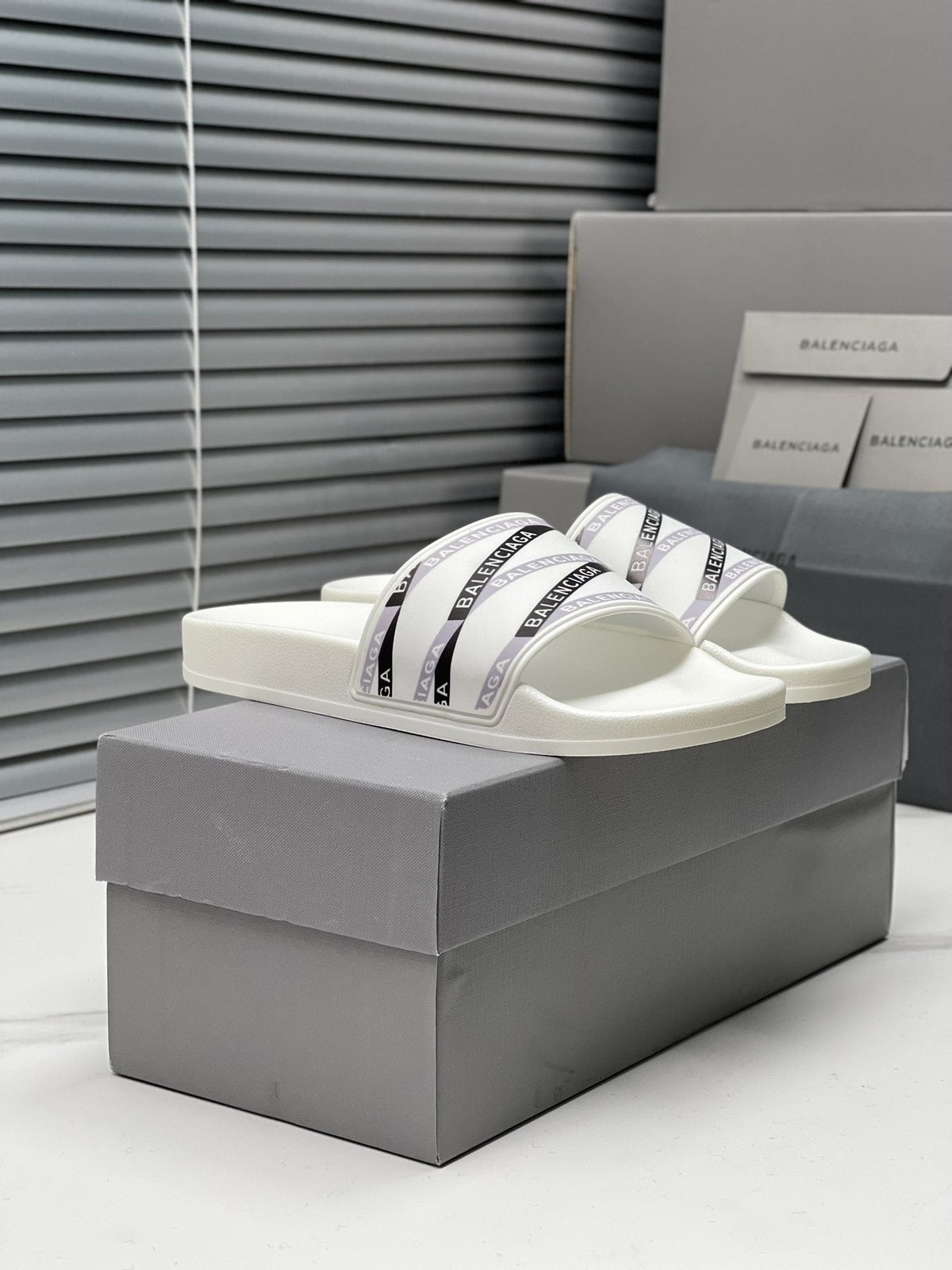 Balenciaga Logo Strap Slide Sandals — front