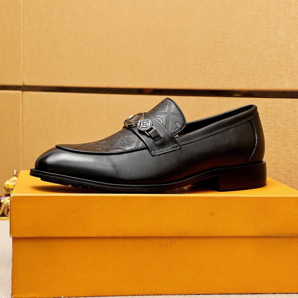 微商相册测试鞋子-Louis Vuitton Black Embossed Buckle Slip-On Shoes — side