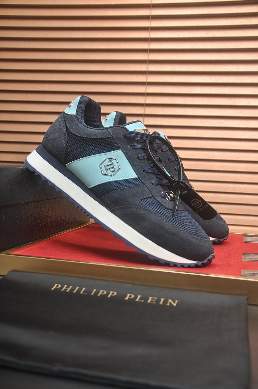Philipp Plein White and Light-Gray Low-Top Sneakers — side
