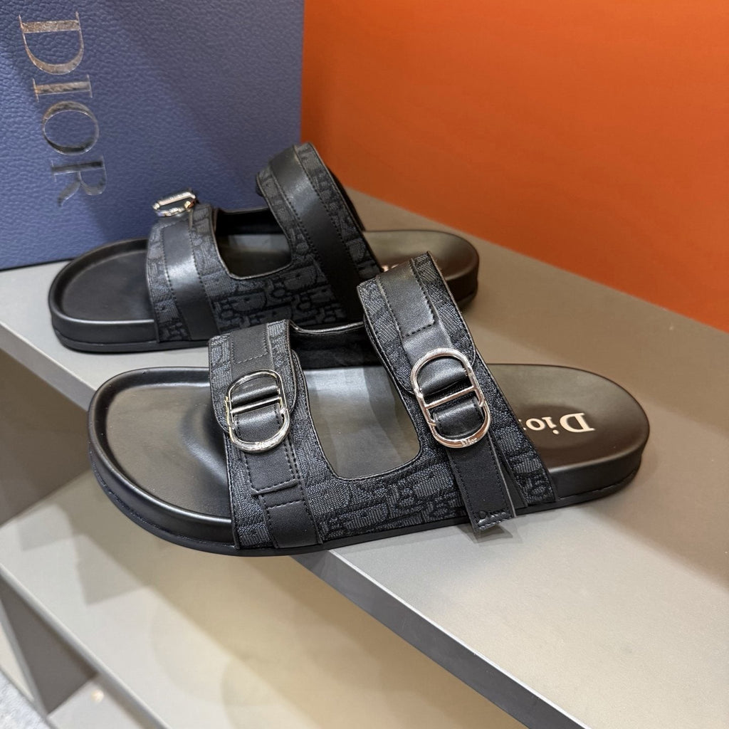 Dior Patterned Buckle Slide Sandals — front