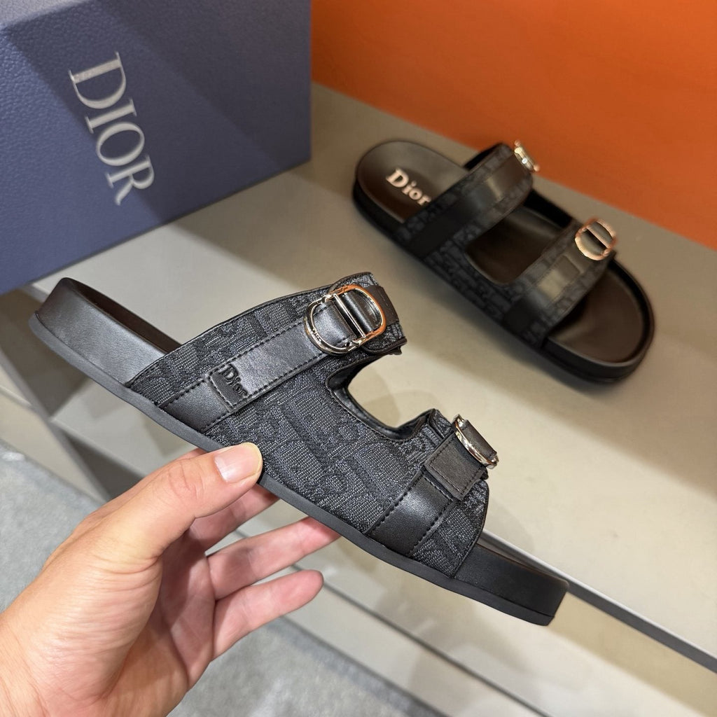Dior Patterned Buckle Slide Sandals — model
