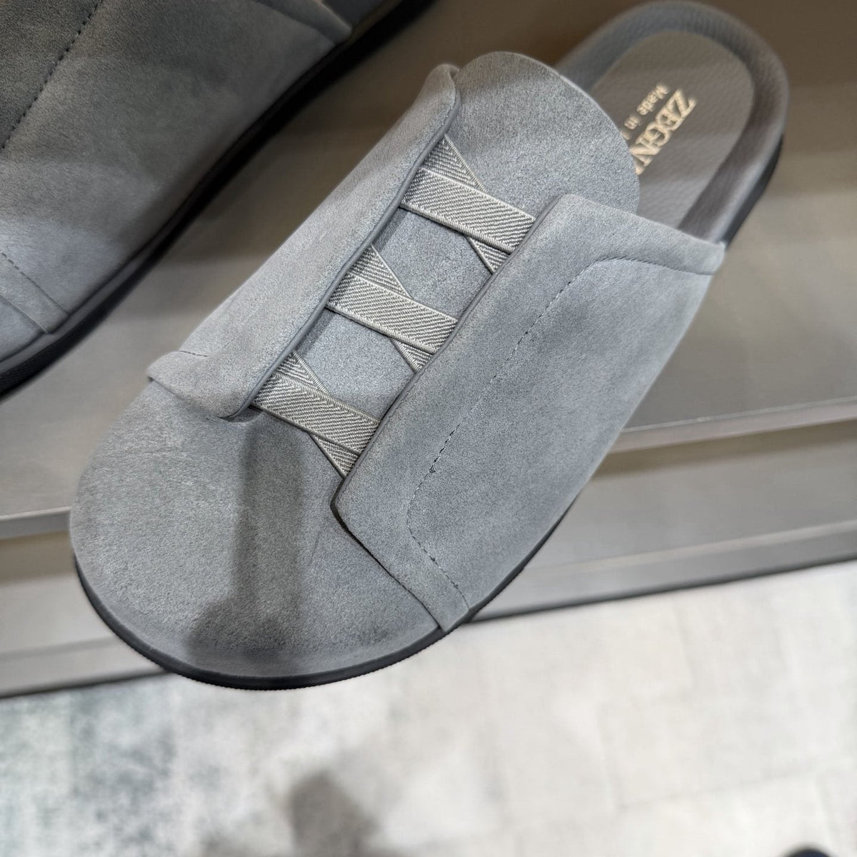 Zegna Layered Vamp Slide Sandals — front
