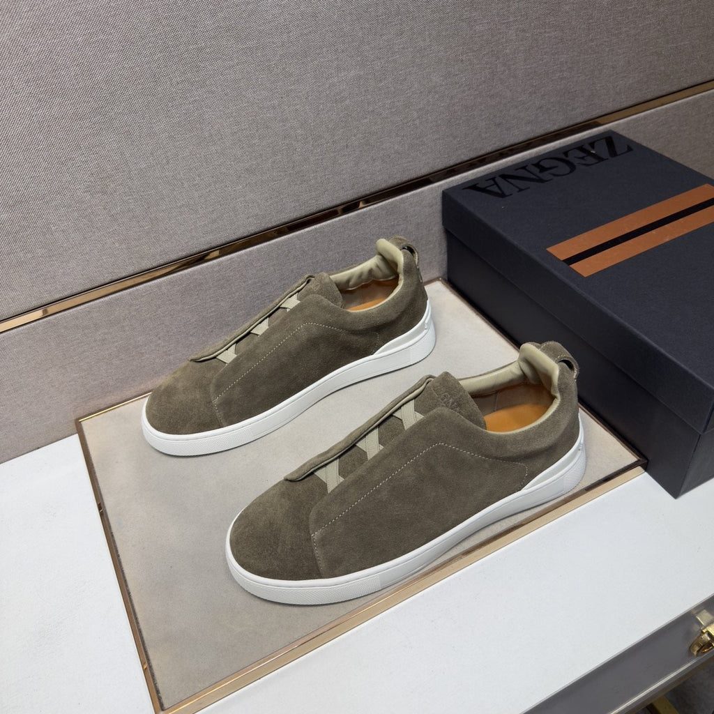 Zegna Black Textured Slip-On Sneakers — front