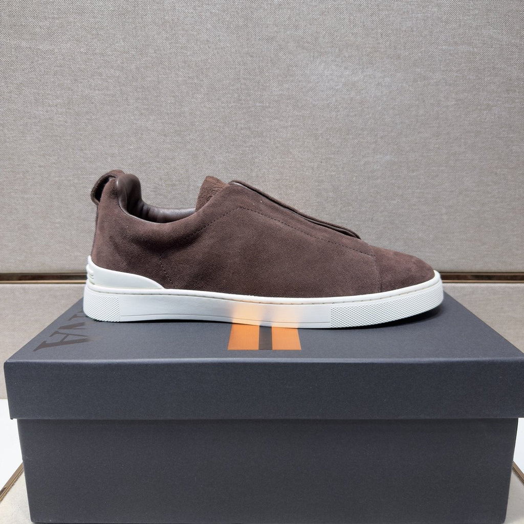 Zegna Black Textured Slip-On Sneakers — side