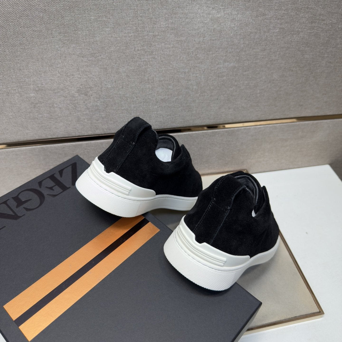 Zegna Black Textured Slip-On Sneakers — back