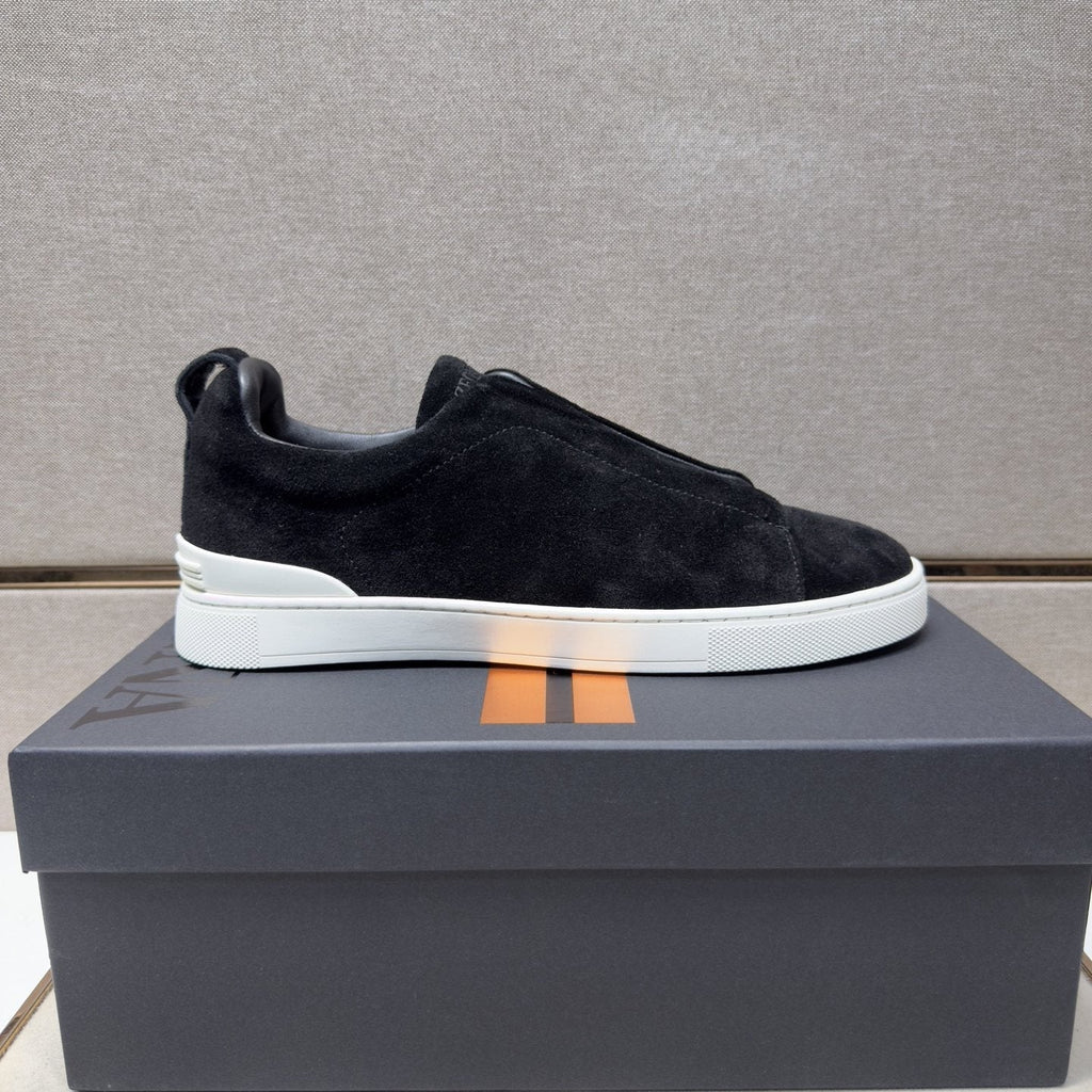 Zegna Black Textured Slip-On Sneakers — front