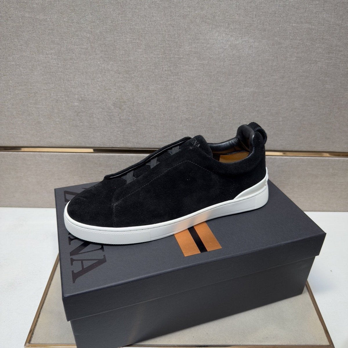 Zegna Black Textured Slip-On Sneakers — side