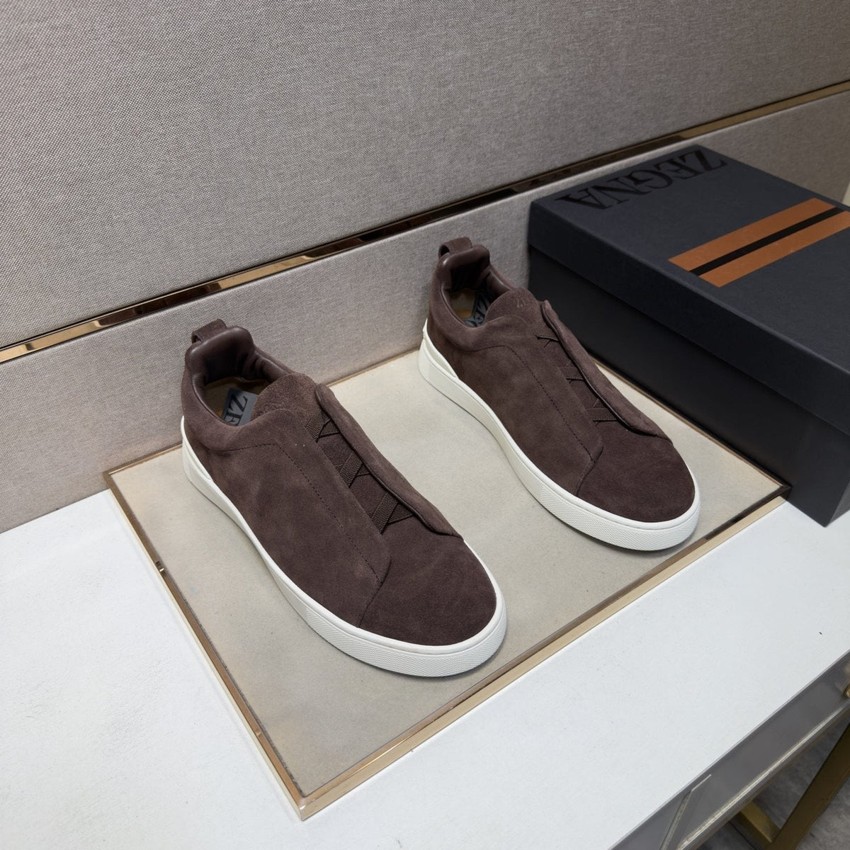 Zegna Black Textured Slip-On Sneakers — front