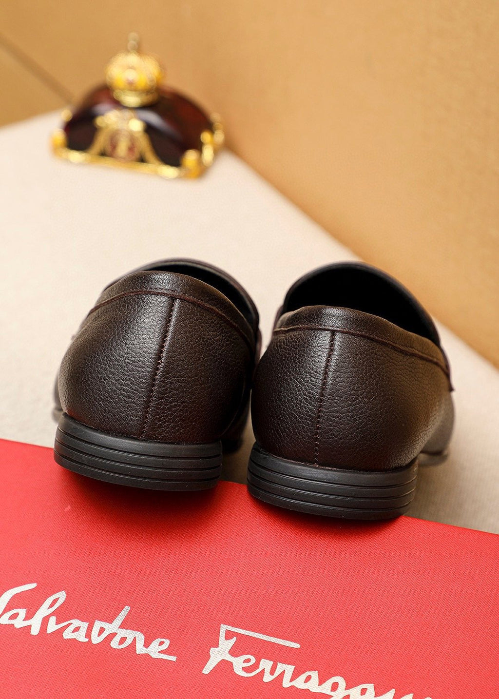 Ferragamo Textured Metal-Strap Loafers — back